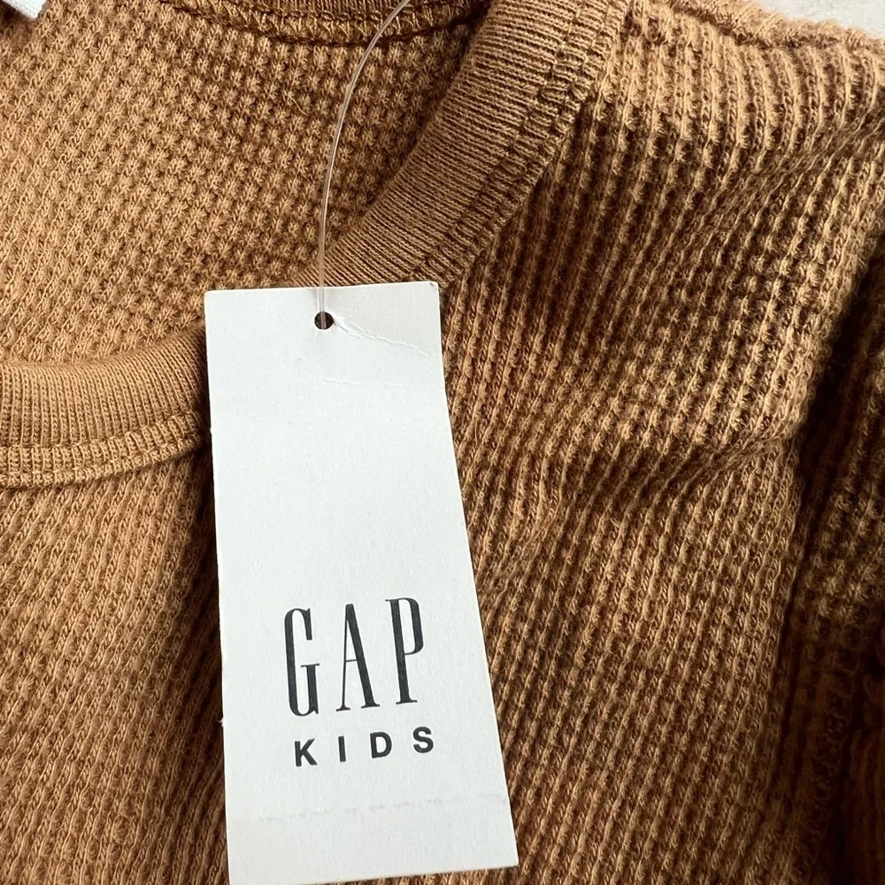 GAP Girls Waffle Knit Puff Sleeve Blouse Size 10 NWT Brown | Spring Layer